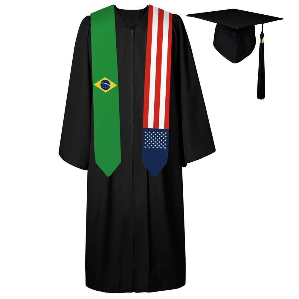 3069 72 Inch Brazil Flag and USA Flag Graduation Sash Unisex Adults